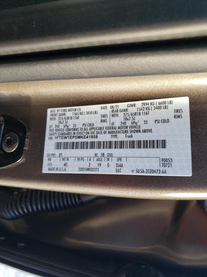 Photo 10 from auction – 2021 FORD F150 SUPER with VIN 1FTEW1EP5MKE41858