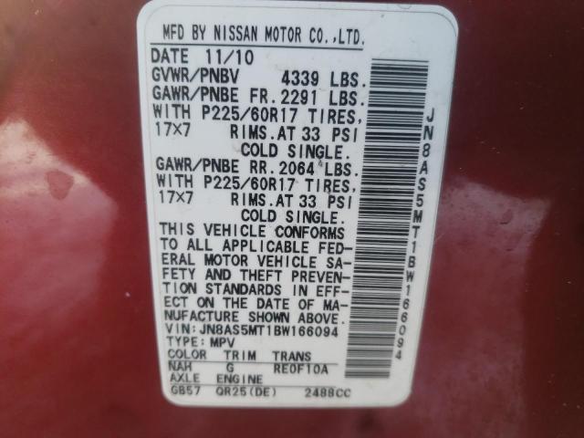 Photo 10 from auction – 2011 NISSAN ROGUE S with VIN JN8AS5MT1BW166094