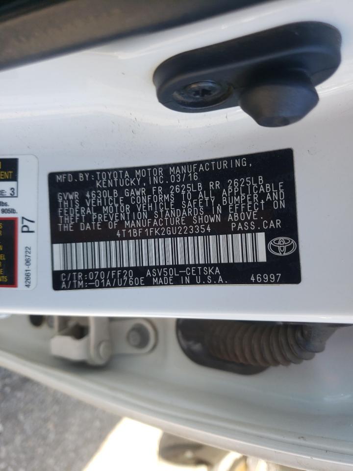 Photo 10 from auction – 2016 TOYOTA CAMRY LE with VIN 4T1BF1FK2GU223354