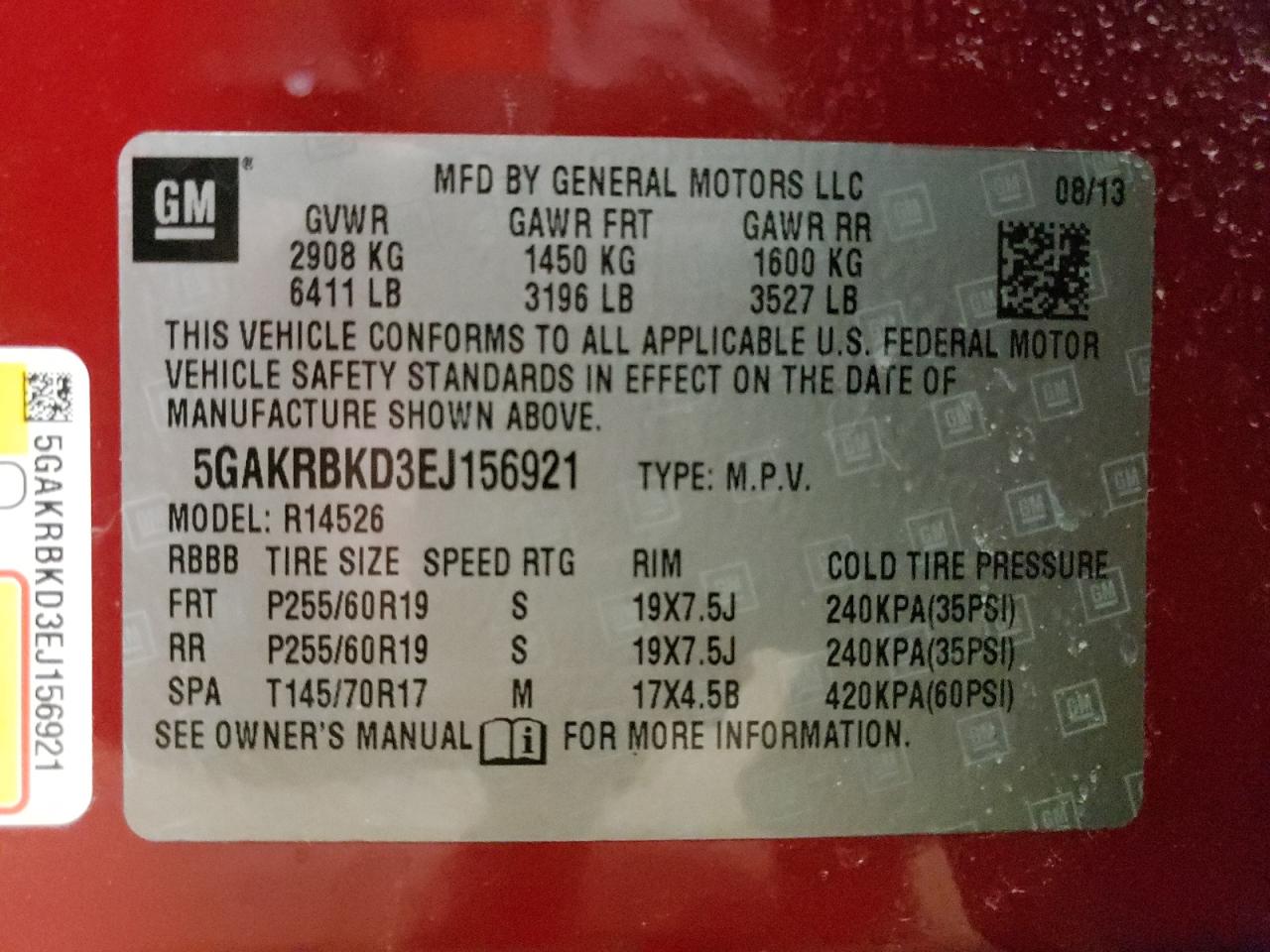 Photo 10 from auction – 2014 BUICK ENCLAVE with VIN 5GAKRBKD3EJ156921