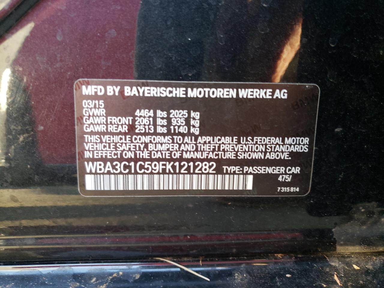 Photo 10 from auction – 2015 BMW 328 I SULE with VIN WBA3C1C59FK121282