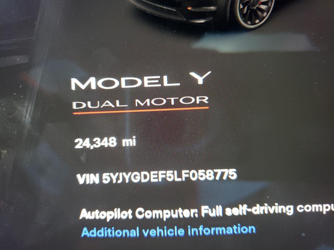 Photo 8 from auction – 2020 TESLA MODEL Y with VIN 5YJYGDEF5LF058775