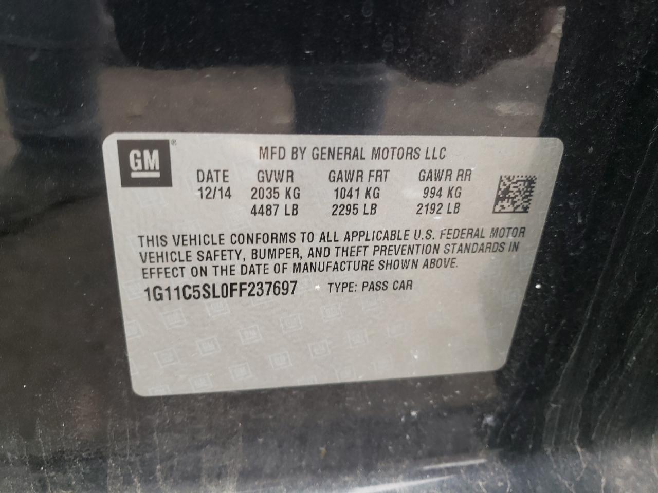 Photo 10 from auction – 2015 CHEVROLET MALIBU 1LT with VIN 1G11C5SL0FF237697