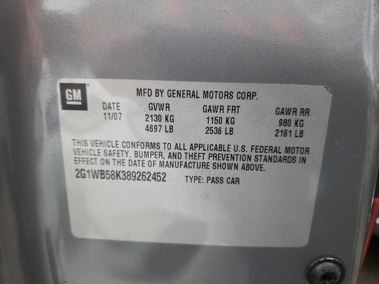 Photo 10 from auction – 2008 CHEVROLET IMPALA LS with VIN 2G1WB58K389262452