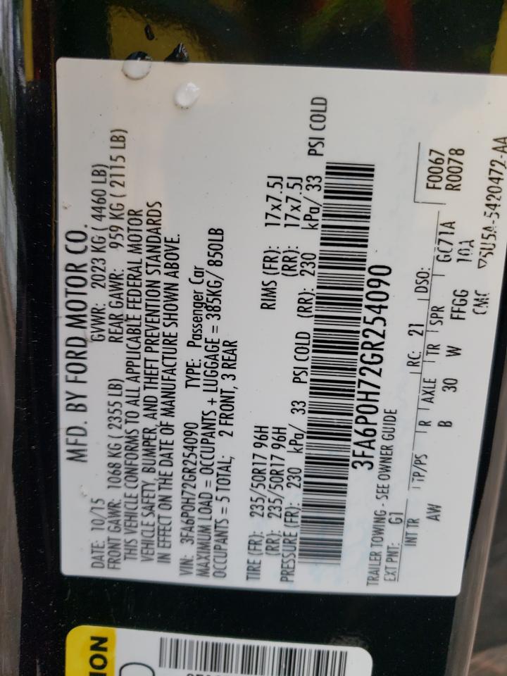 Photo 10 from auction – 2016 FORD FUSION SE with VIN 3FA6P0H72GR254090