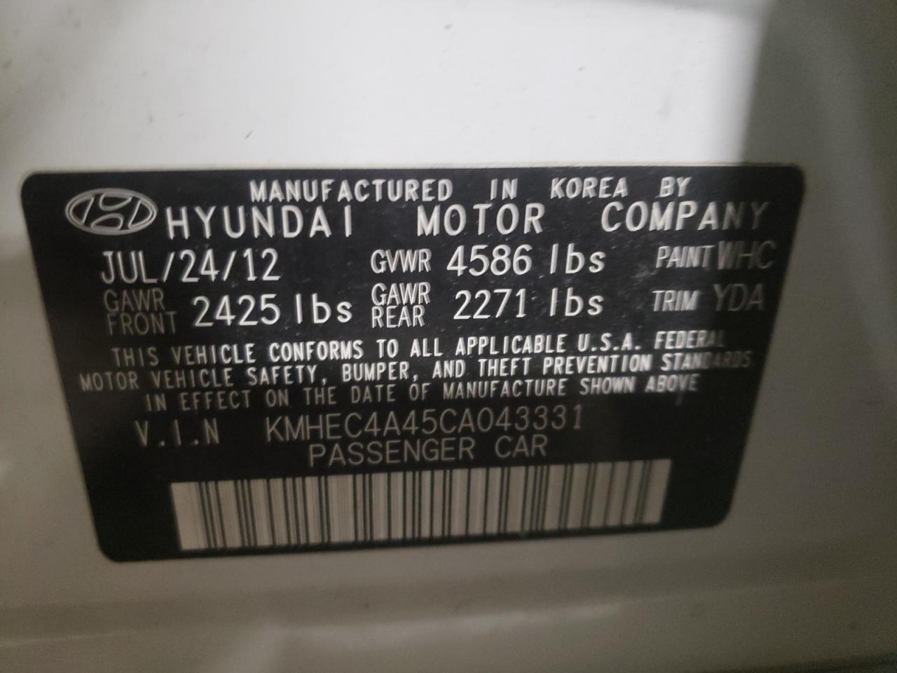 Zdjęcie 10 z aukcji – 2012 HYUNDAI SONATA HYB z VIN KMHEC4A45CA043331