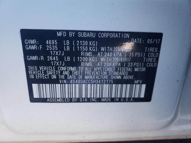 Photo 10 from auction – 2017 SUBARU OUTBACK 2. with VIN 4S4BSACC5H3412175