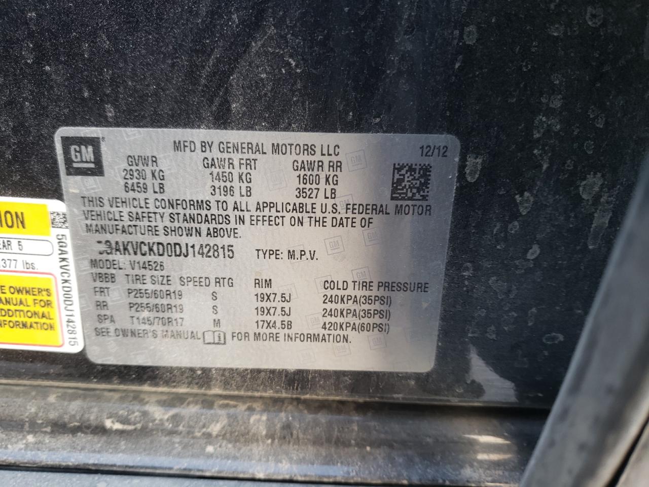 Photo 10 from auction – 2013 BUICK ENCLAVE with VIN 5GAKVCKD0DJ142815