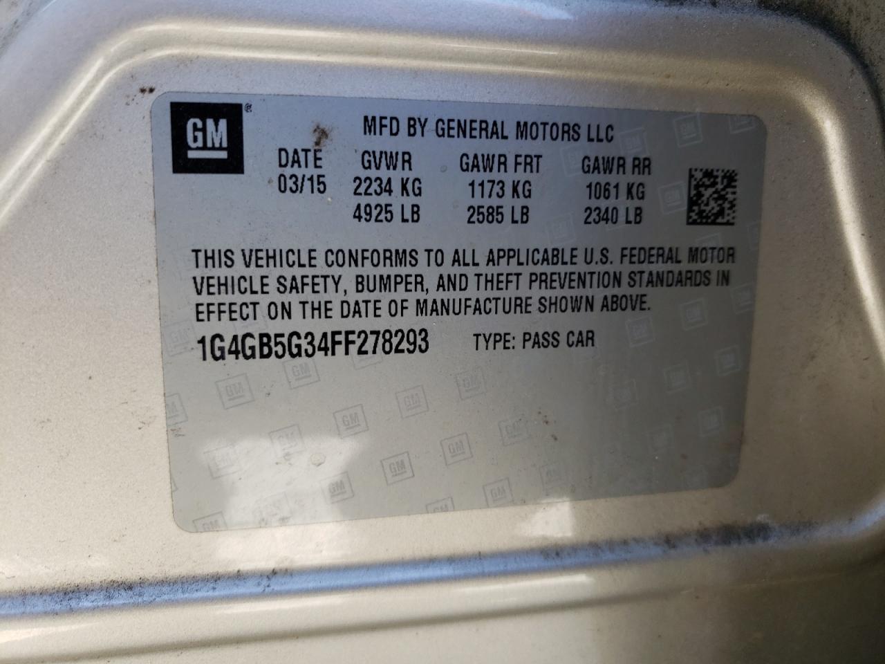 Photo 10 from auction – 2015 BUICK LACROSSE with VIN 1G4GB5G34FF278293
