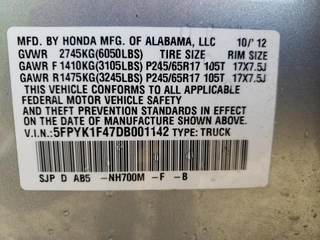 Photo 10 from auction – 2013 HONDA RIDGELINE with VIN 5FPYK1F47DB001142