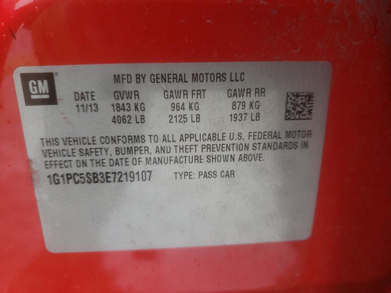 Photo 10 from auction – 2014 CHEVROLET CRUZE LT with VIN 1G1PC5SB3E7219107