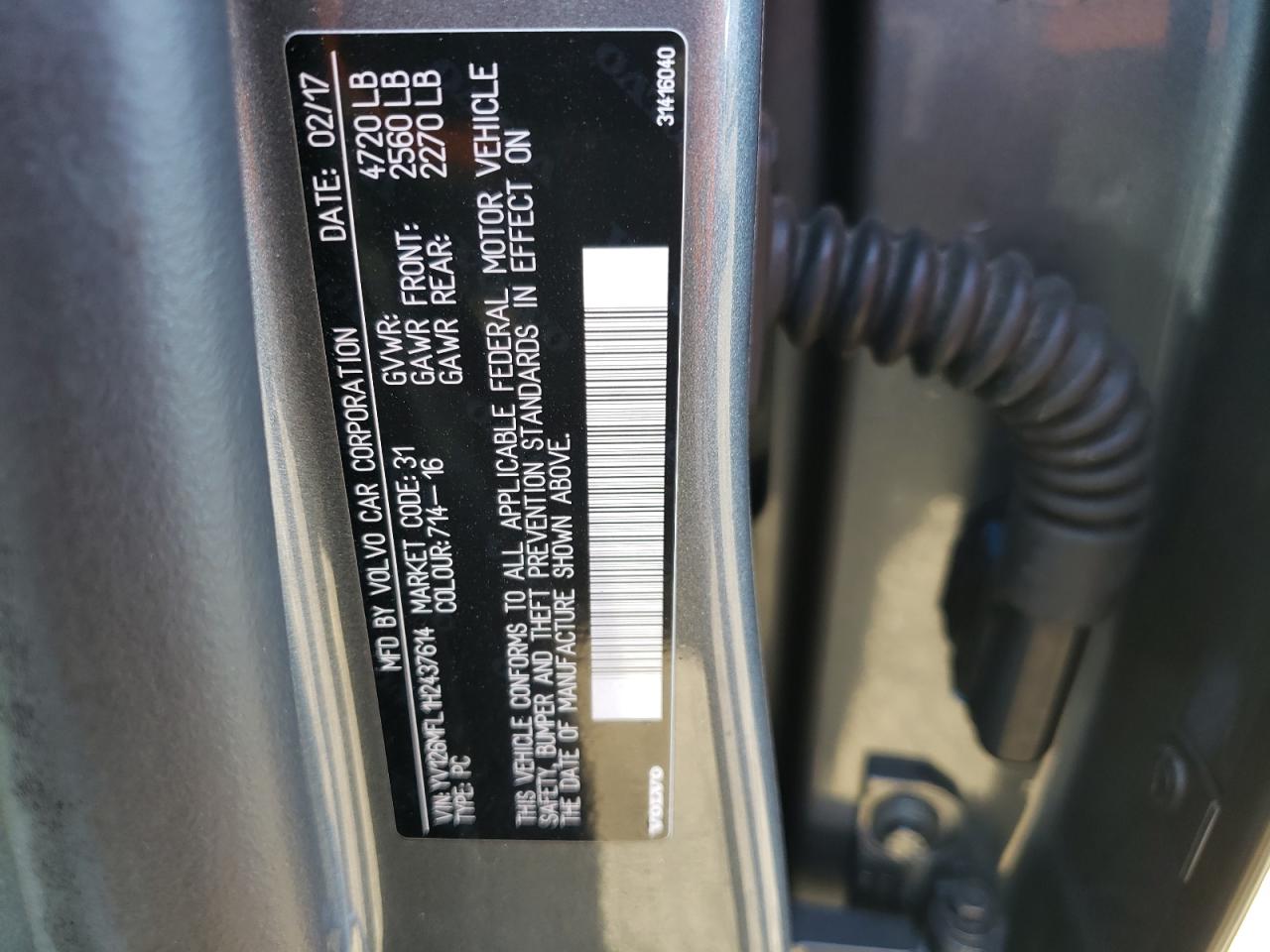 Photo 10 from auction – 2017 VOLVO S60 with VIN YV126MFL1H2437614