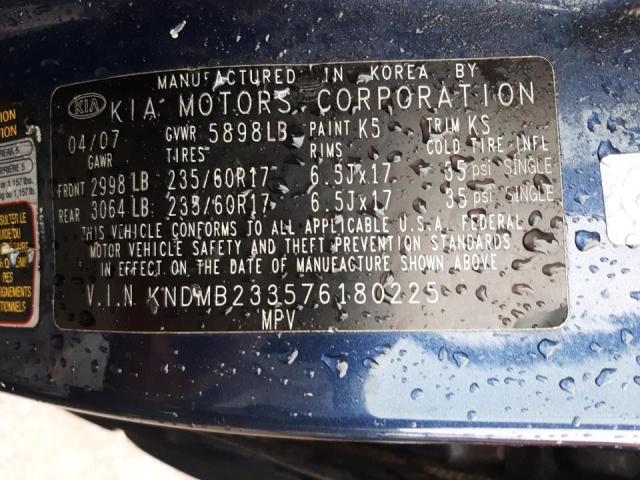 Photo 10 from auction – 2007 KIA SEDONA EX with VIN KNDMB233576180225
