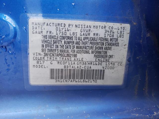 Photo 10 from auction – 2016 NISSAN VERSA S with VIN 3N1CN7AP6GL862190