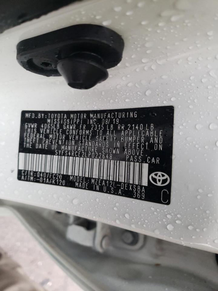 Photo 10 from auction – 2020 TOYOTA COROLLA SE with VIN 5YFS4RCE2LP022648
