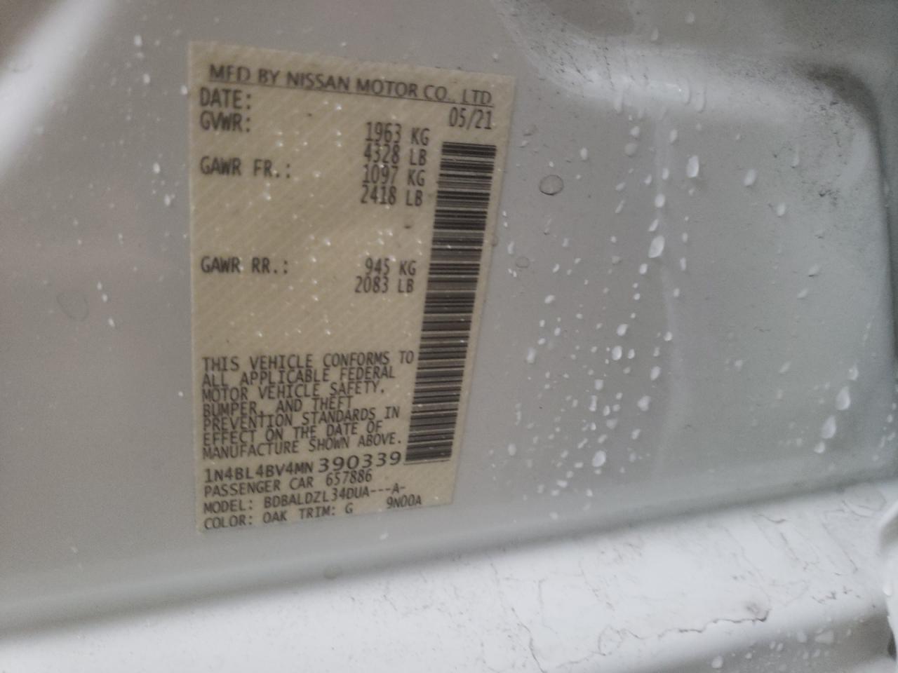 Photo 10 from auction – 2021 NISSAN ALTIMA S with VIN 1N4BL4BV4MN390339