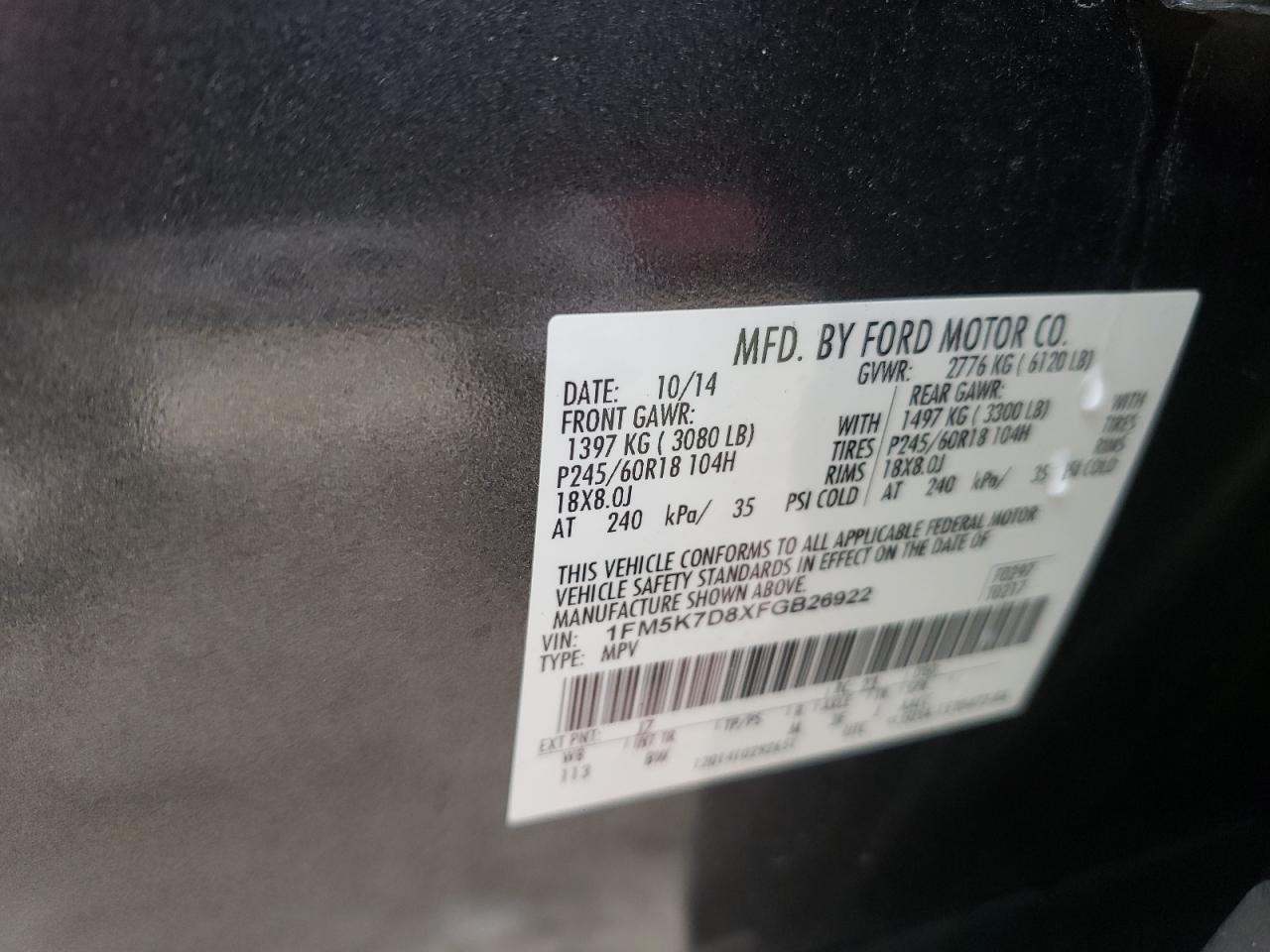 Photo 10 from auction – 2015 FORD EXPLORER X with VIN 1FM5K7D8XFGB26922