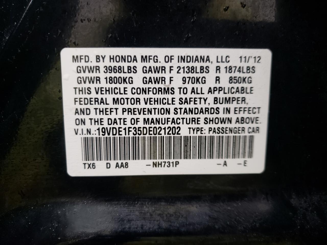 Photo 10 from auction – 2013 ACURA ILX 20 with VIN 19VDE1F35DE021202