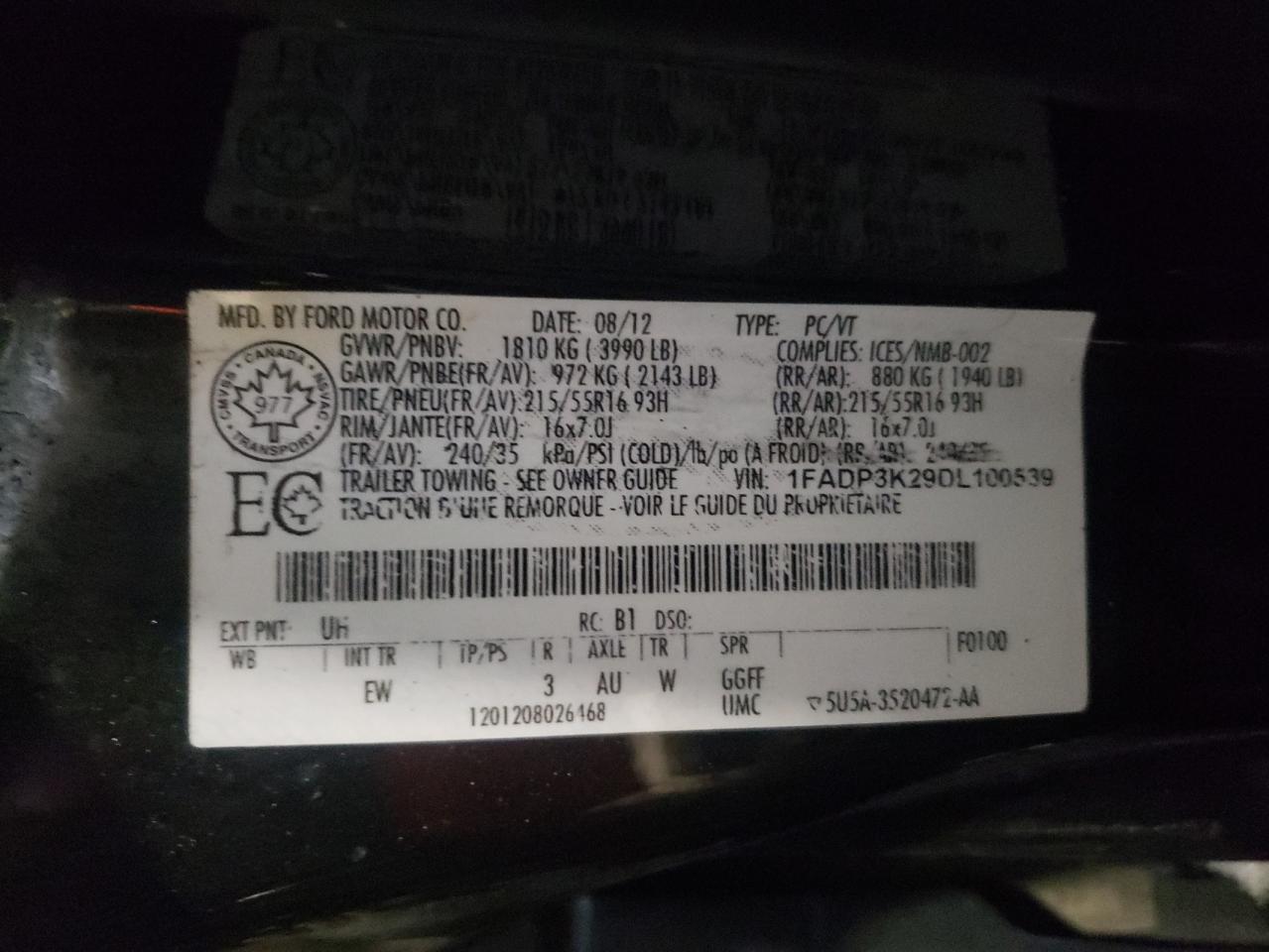 Photo 10 from auction – 2013 FORD FOCUS SE with VIN 1FADP3K29DL100539
