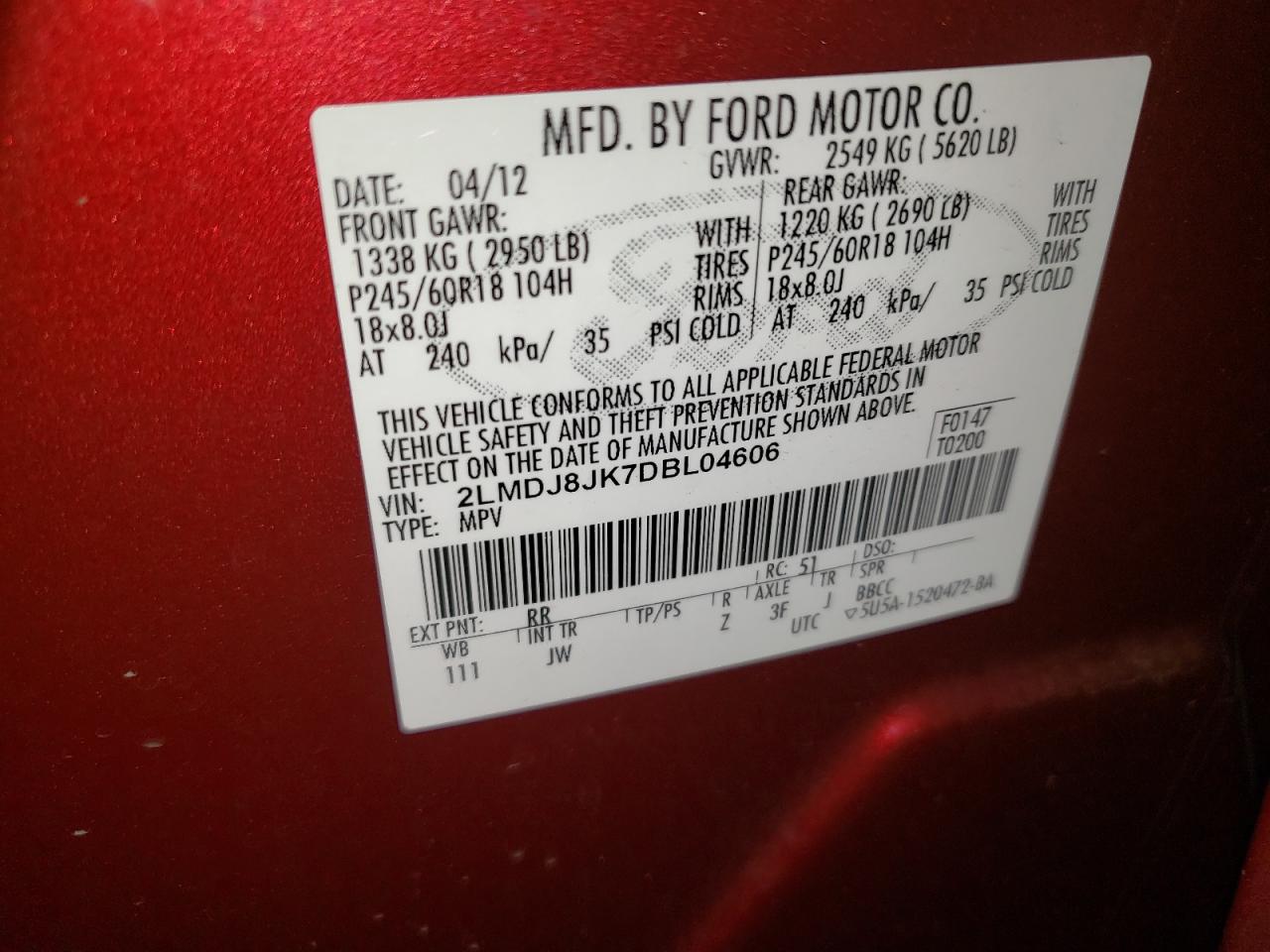 Photo 10 from auction – 2013 LINCOLN MKX with VIN 2LMDJ8JK7DBL04606