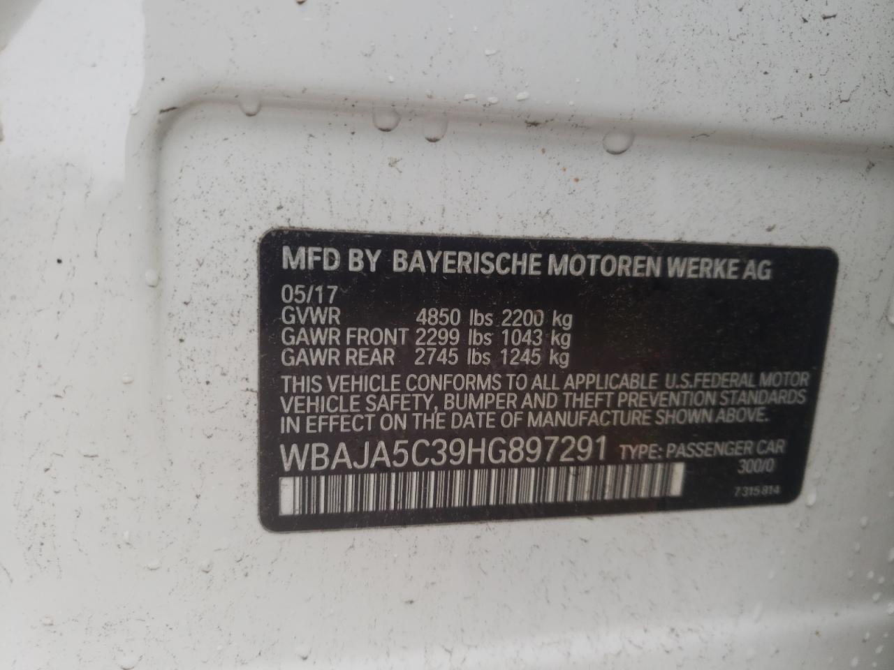 Photo 10 from auction – 2017 BMW 530 I with VIN WBAJA5C39HG897291