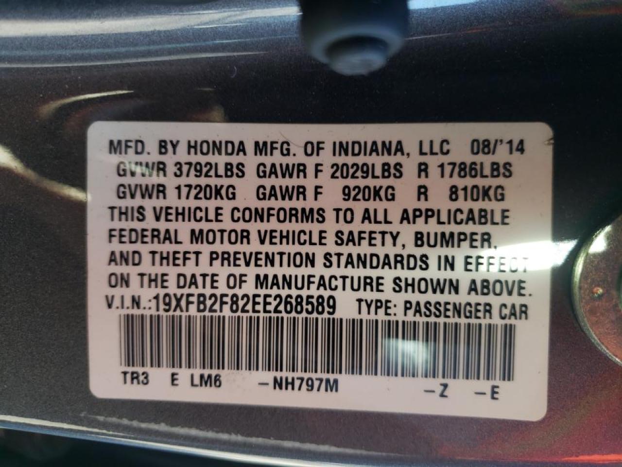 Foto 10 de la subasta – 2014 HONDA CIVIC EX con VIN 19XFB2F82EE268589