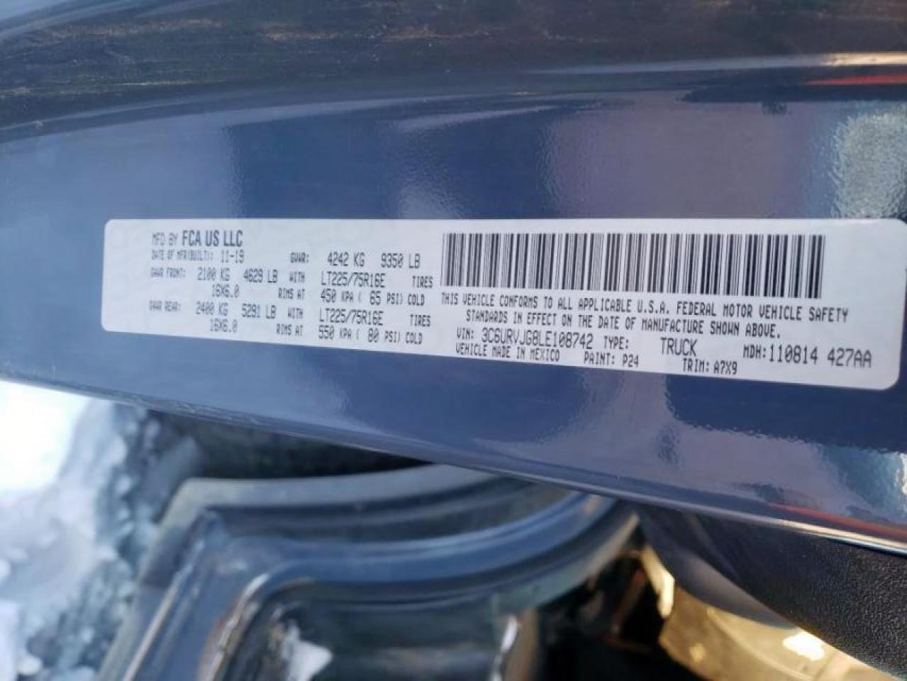 Photo 10 from auction – 2020 RAM PROMASTER with VIN 3C6URVJG8LE108742