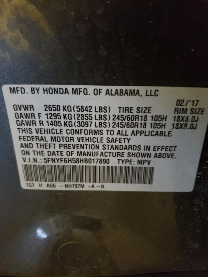 Photo 10 from auction – 2017 HONDA PILOT EXL with VIN 5FNYF6H58HB017890