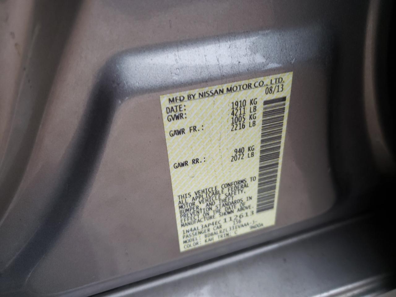 Photo 10 from auction – 2014 NISSAN ALTIMA 2.5 with VIN 1N4AL3AP4EC112613