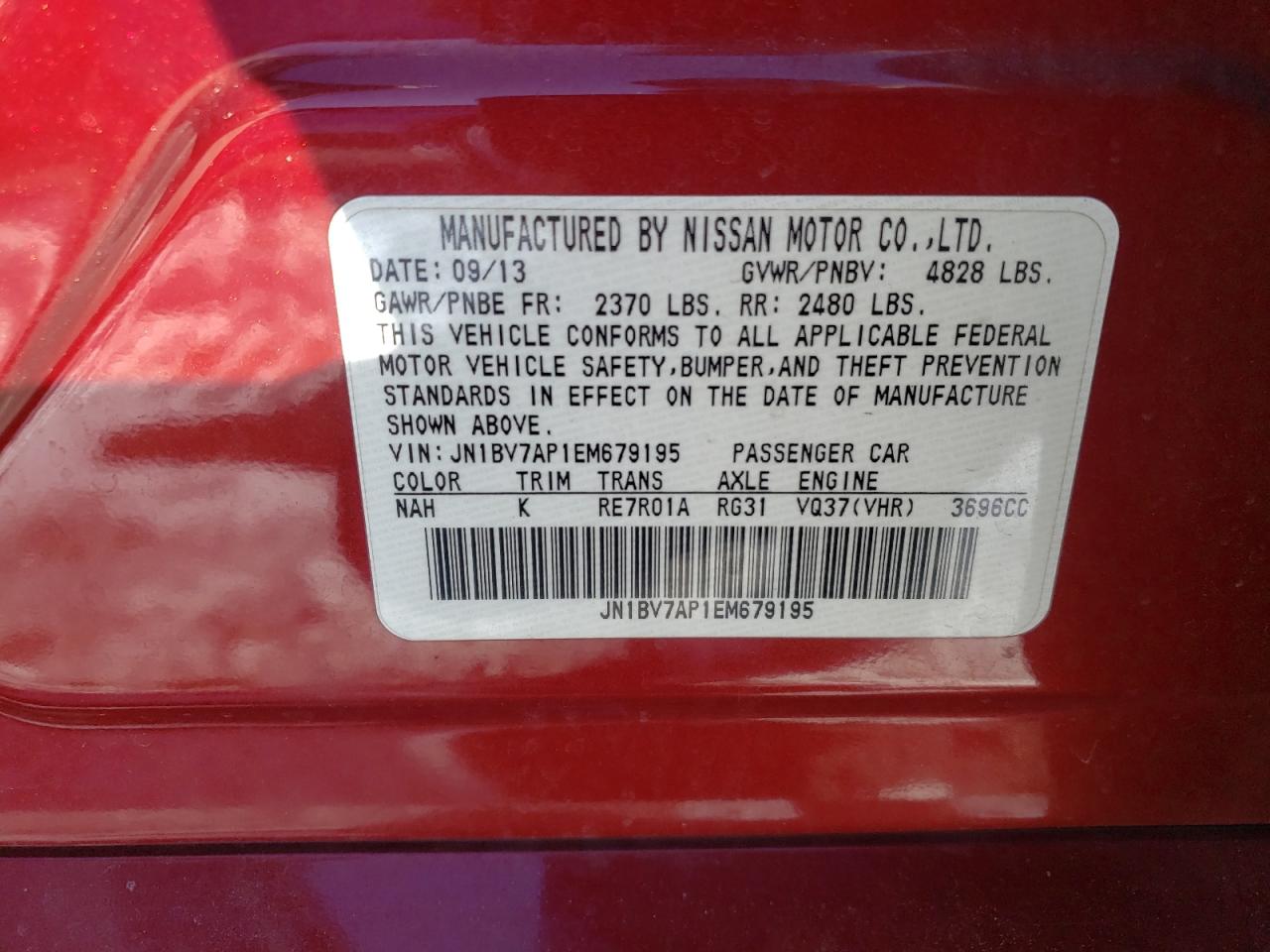 Photo 10 from auction – 2014 INFINITI Q50 BASE with VIN JN1BV7AP1EM679195