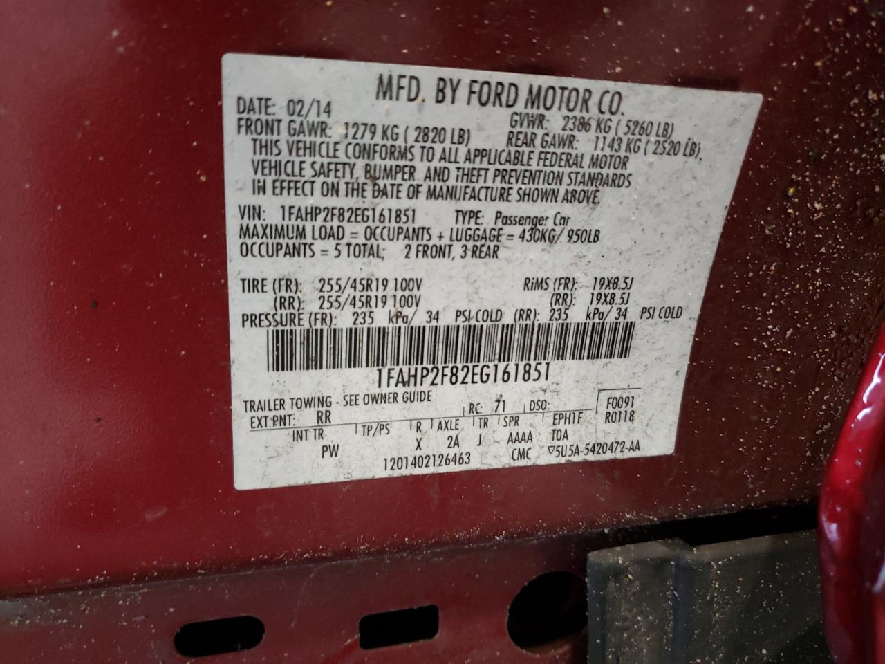Photo 10 from auction – 2014 FORD TAURUS LIM with VIN 1FAHP2F82EG161851