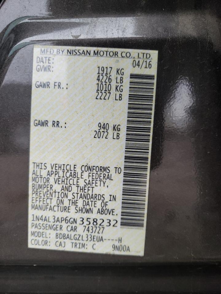 Photo 10 from auction – 2016 NISSAN ALTIMA 2.5 with VIN 1N4AL3AP6GN358232