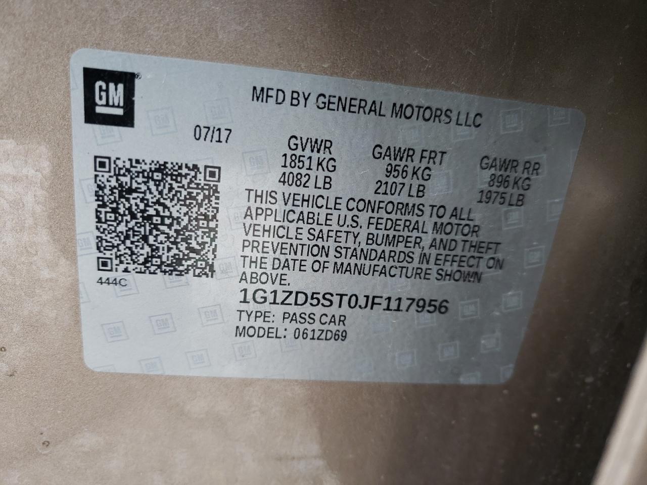 Photo 10 from auction – 2018 CHEVROLET MALIBU LT with VIN 1G1ZD5ST0JF117956