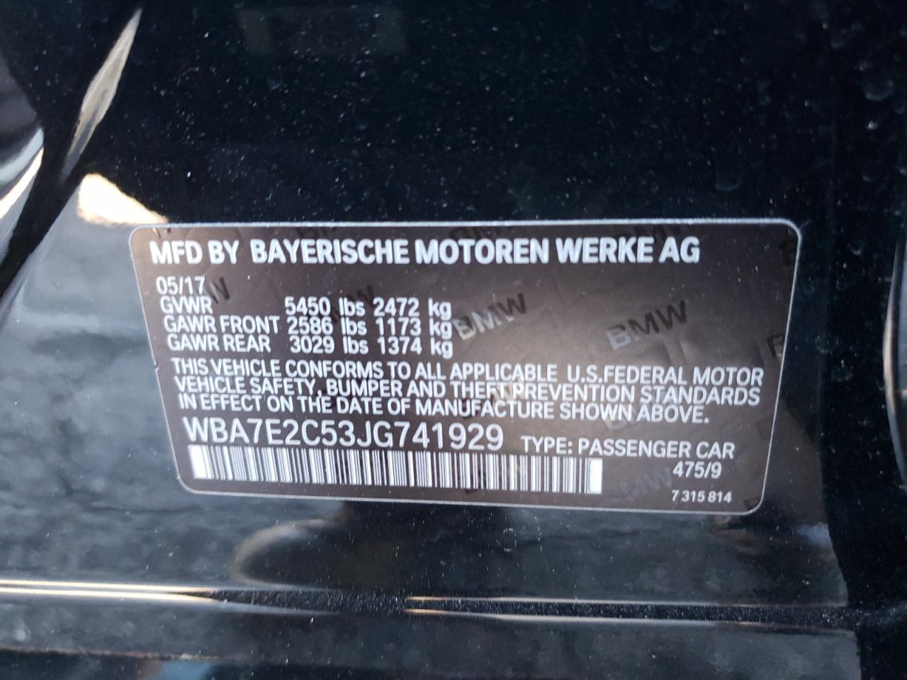 Photo 10 from auction – 2018 BMW 740 I with VIN WBA7E2C53JG741929