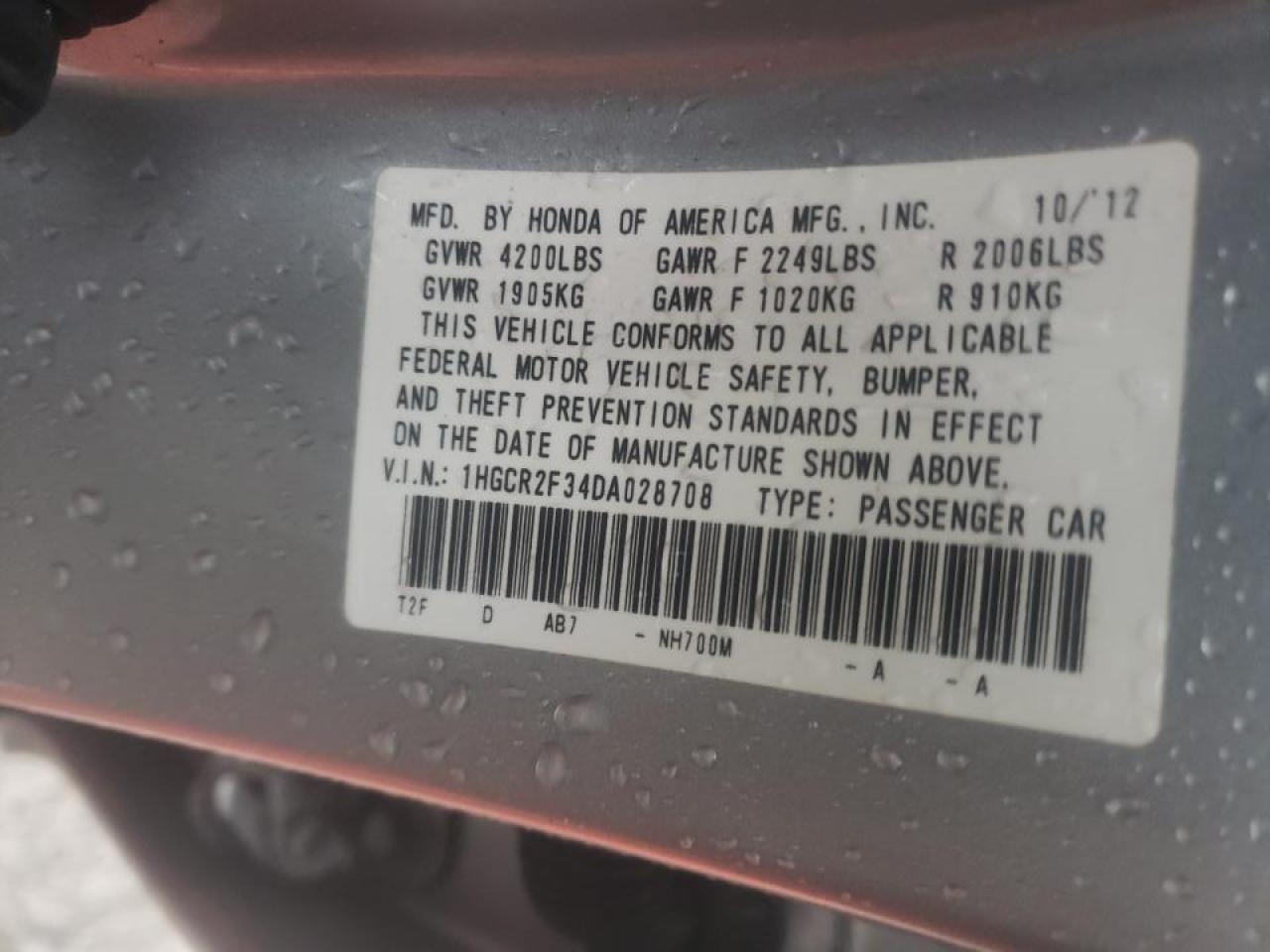 Photo 10 from auction – 2013 HONDA ACCORD LX with VIN 1HGCR2F34DA028708