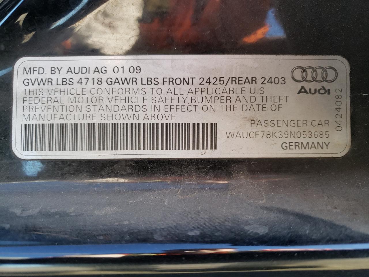Photo 10 from auction – 2009 AUDI A4 PREMIUM with VIN WAUCF78K39N053685
