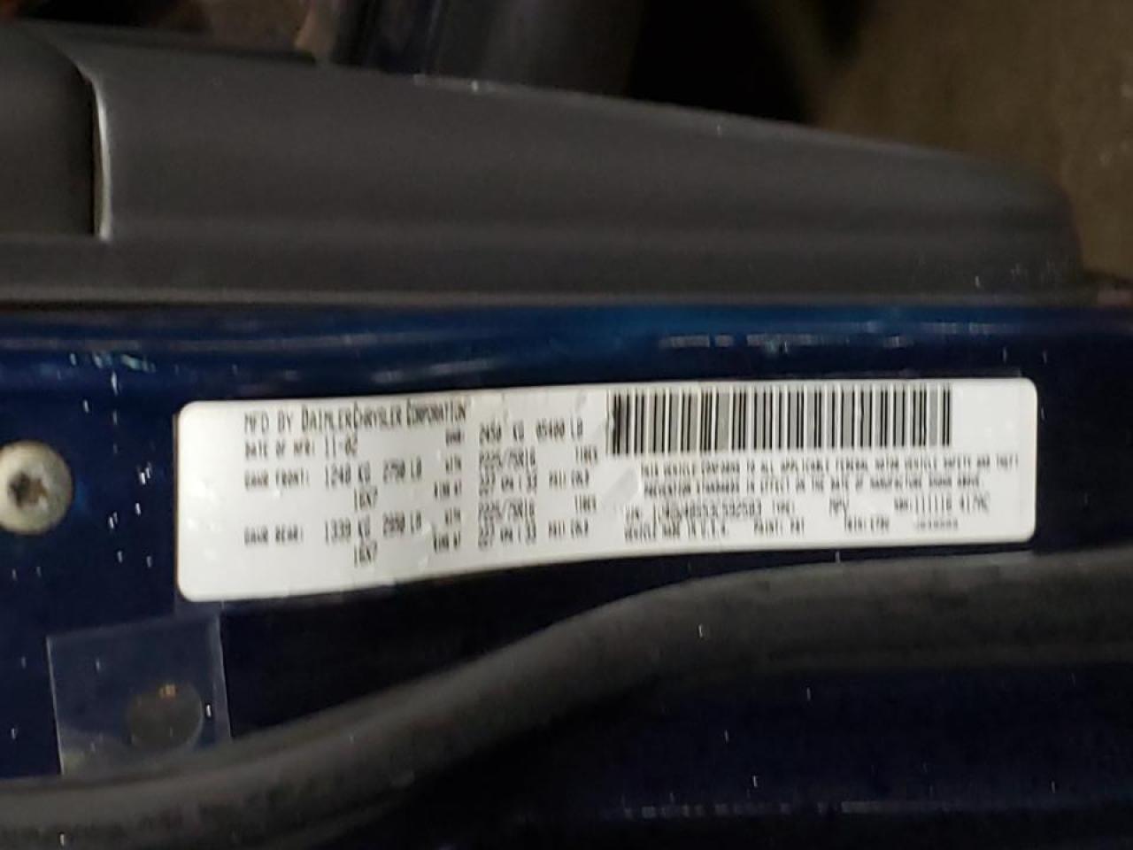 Photo 10 from auction – 2003 JEEP GRAND CHER with VIN 1J4GW48S53C592583