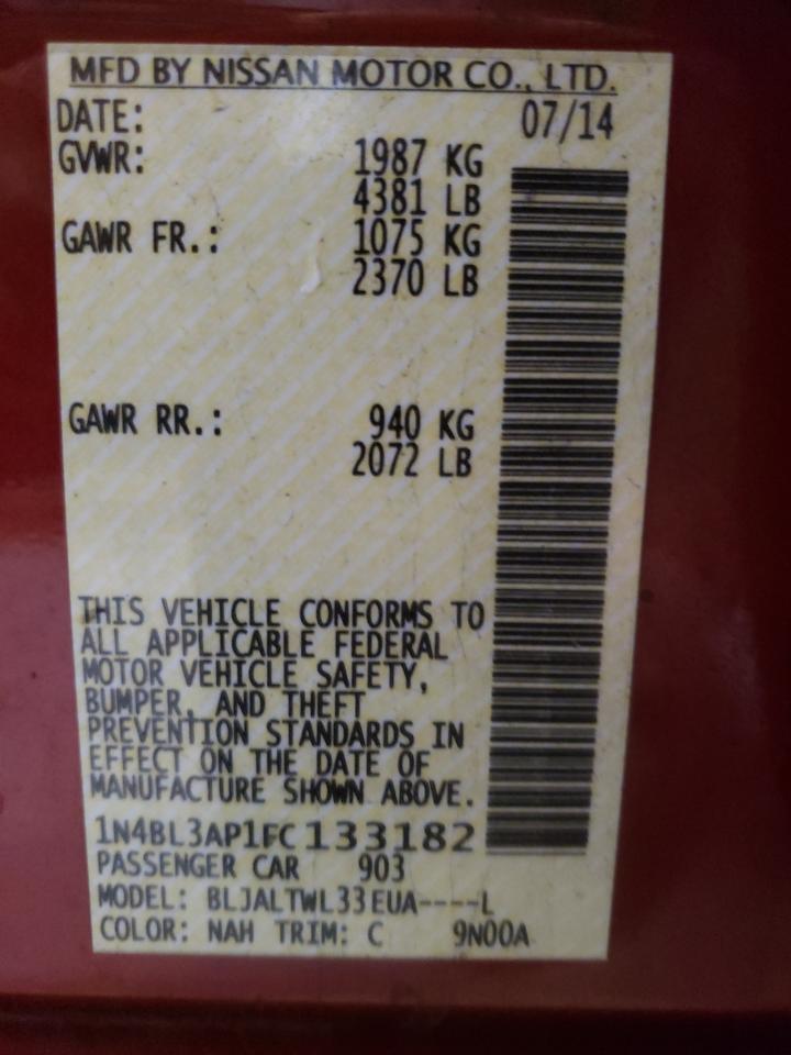 Photo 10 from auction – 2015 NISSAN ALTIMA 3.5 with VIN 1N4BL3AP1FC133182