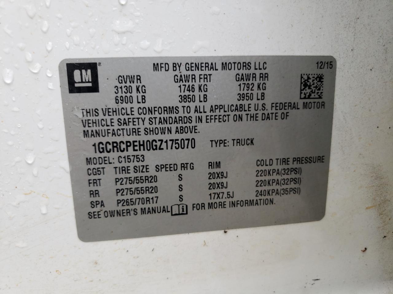 Photo 10 from auction – 2016 CHEVROLET SILVERADO with VIN 1GCRCPEH0GZ175070