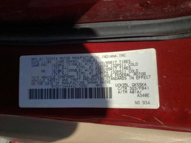 Photo 10 from auction – 2004 TOYOTA SEQUOIA SR with VIN 5TDZT34A44S213992