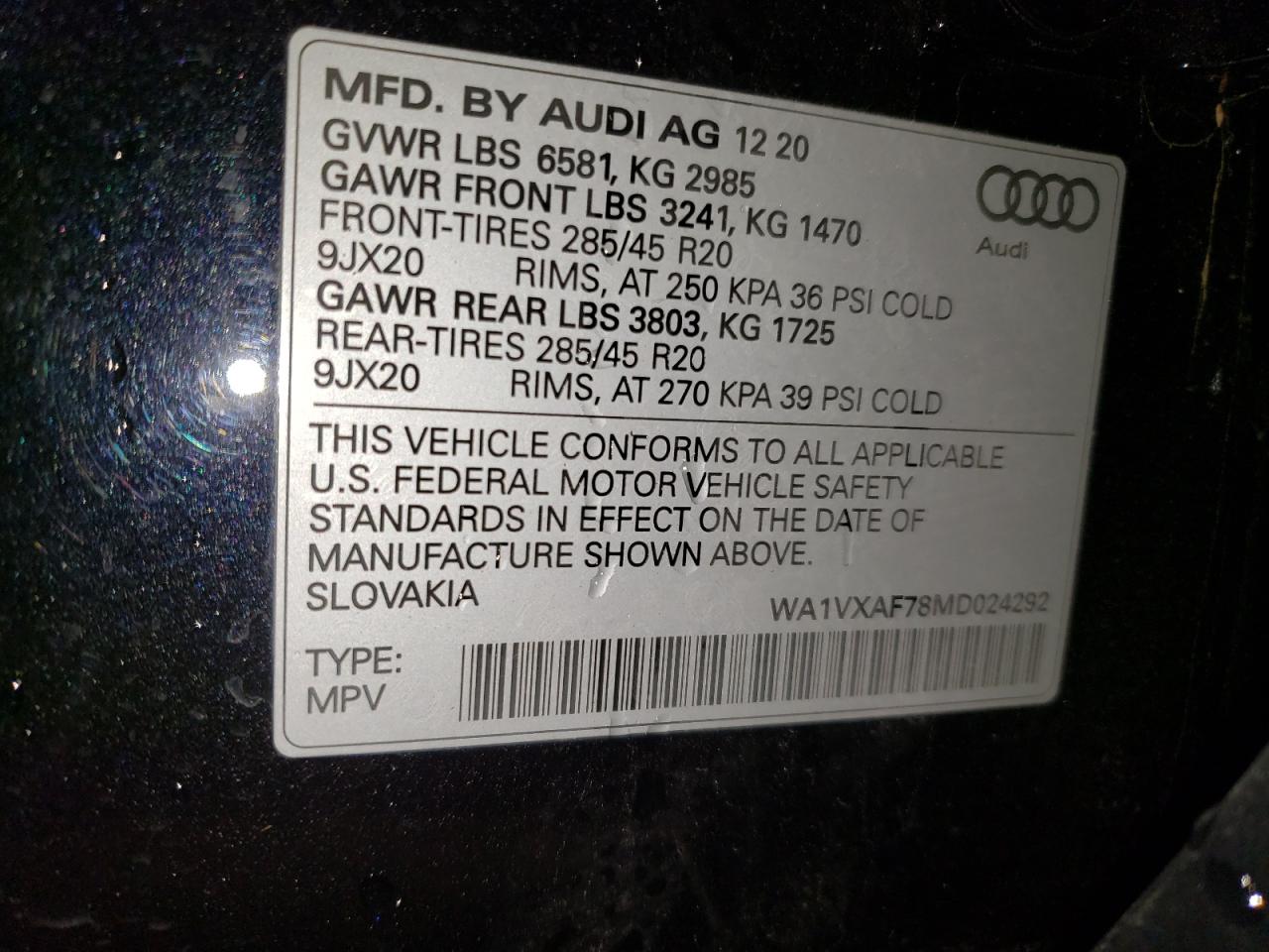 Photo 10 from auction – 2021 AUDI Q7 PRESTIG with VIN WA1VXAF78MD024292