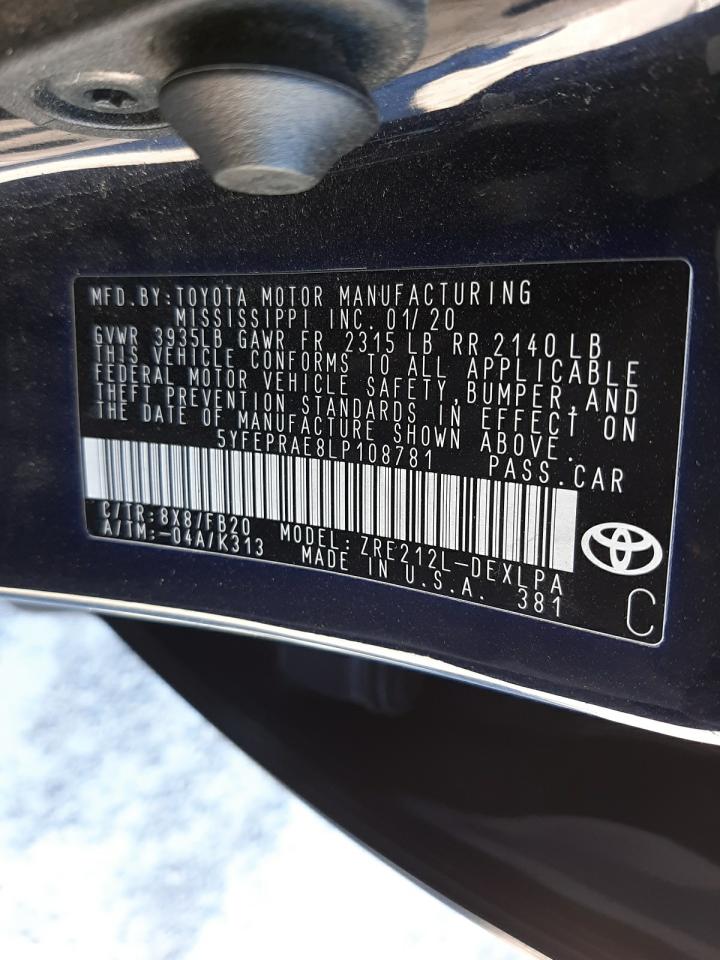 Photo 10 from auction – 2020 TOYOTA COROLLA LE with VIN 5YFEPRAE8LP108781