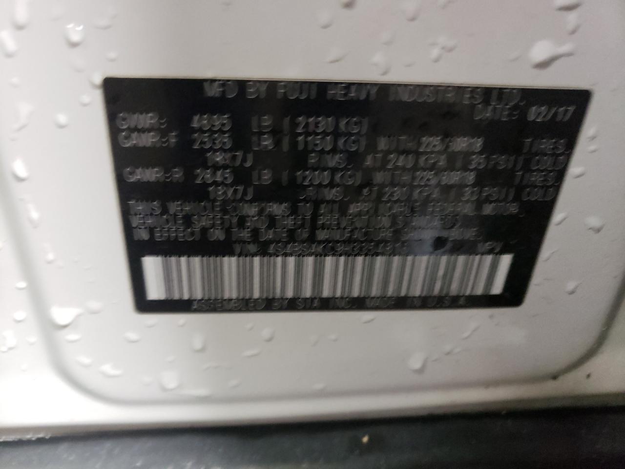 Photo 10 from auction – 2017 SUBARU OUTBACK 2. with VIN 4S4BSAKC9H3354816