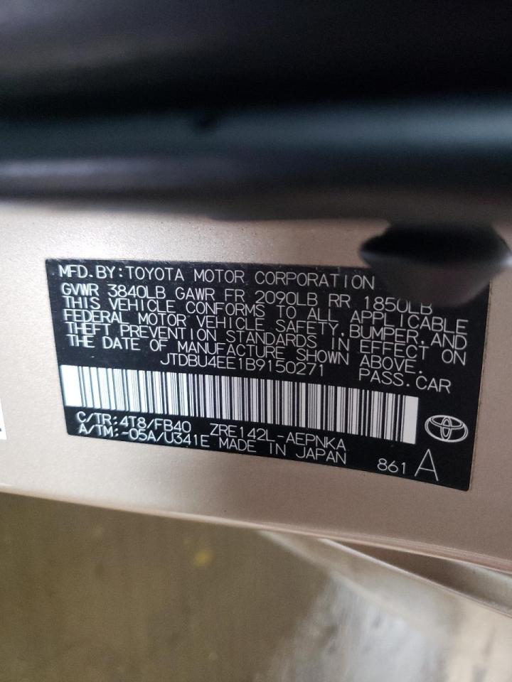 Photo 10 from auction – 2011 TOYOTA COROLLA BA with VIN JTDBU4EE1B9150271
