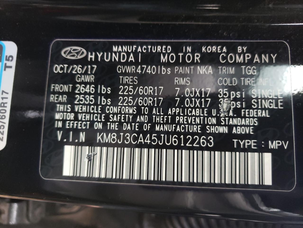 Photo 10 from auction – 2018 HYUNDAI TUCSON SEL with VIN KM8J3CA45JU612263
