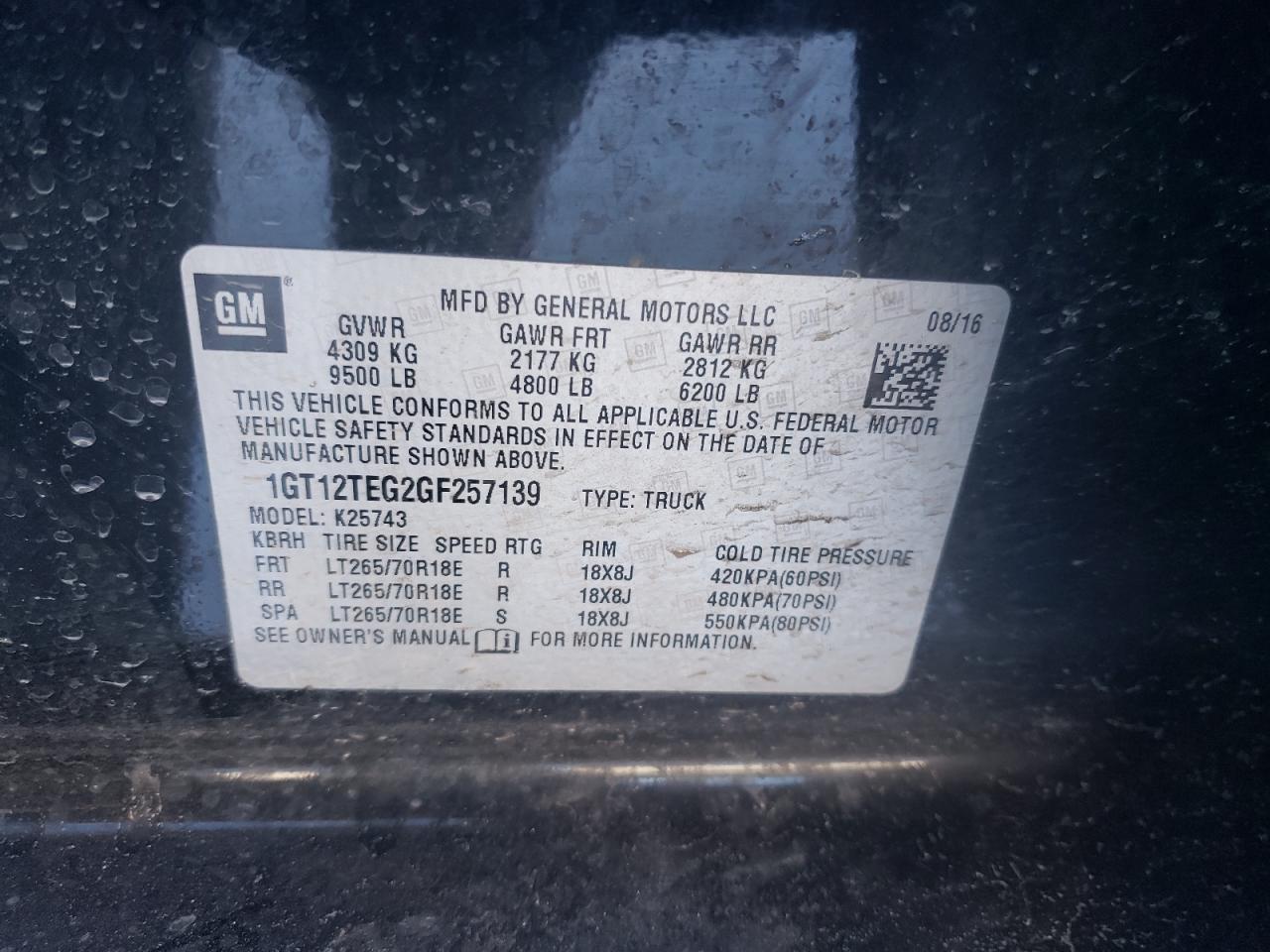 Photo 10 from auction – 2016 GMC C SER 2500 with VIN 1GT12TEG2GF257139