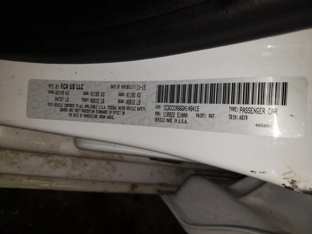 Photo 10 from auction – 2016 CHRYSLER 200 LIMITE with VIN 1C3CCCAG6GN148415