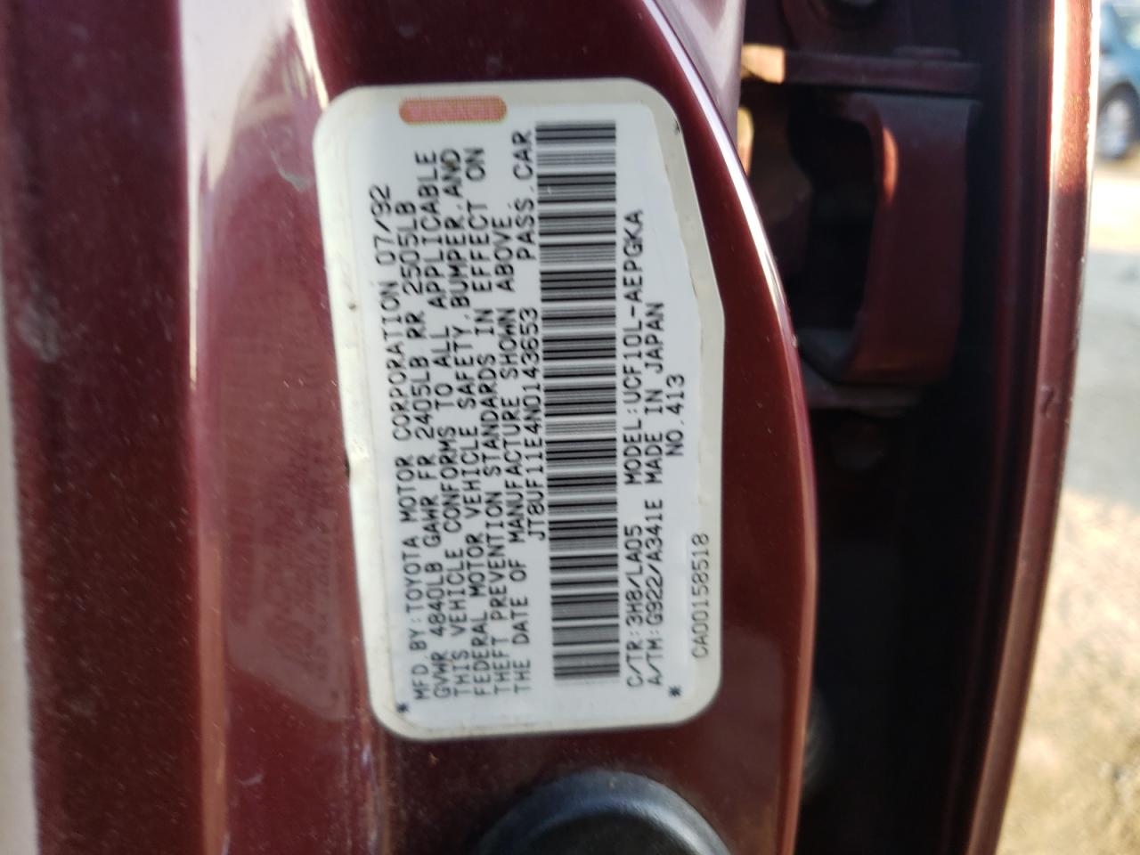 Photo 10 from auction – 1992 LEXUS LS 400 with VIN JT8UF11E4N0143653