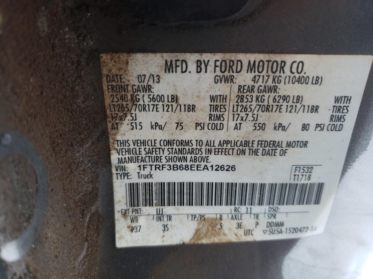 Photo 10 from auction – 2014 FORD F350 SUPER with VIN 1FTRF3B68EEA12626