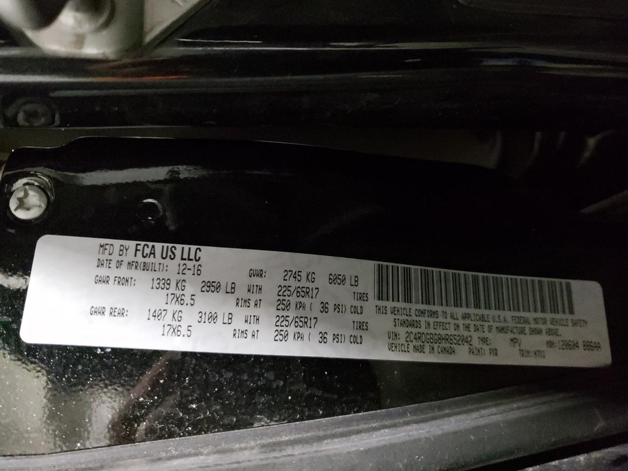 Photo 10 from auction – 2017 DODGE GRAND CARA with VIN 2C4RDGBG8HR652042